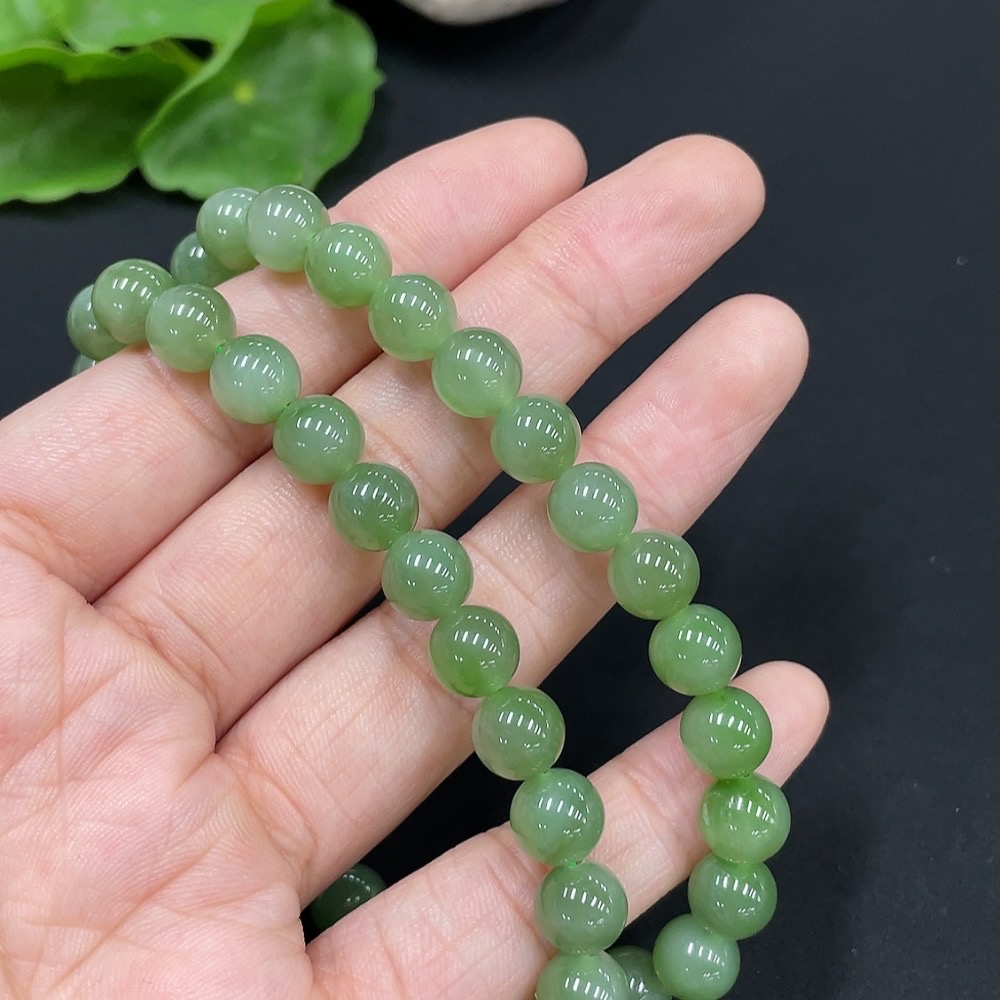 H27171298 Hetian Jade Bead Necklace Approx. 7.7mm Total Weight Approx. 44.2g Non-Gold