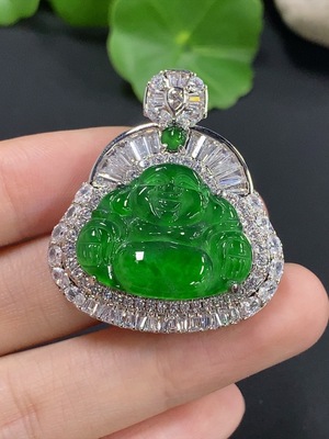 F42968600 翡翠佛公镶嵌吊坠 非金镶 货品总重约15.2g