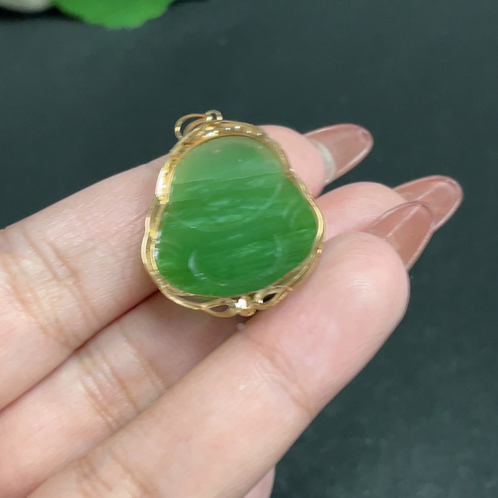 H34054436 Hetian Jade Inlaid Pendant, Buddha, Non-Diamond, 18k, Total Weight Approx. 5.9g