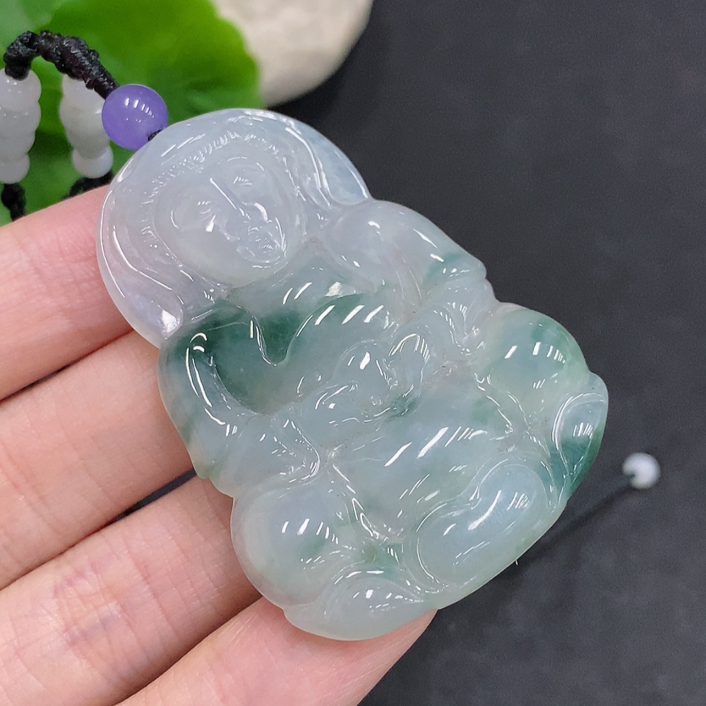 F34967861 Jadeite Guanyin Pendant Total Weight with Rope Approx. 24.5g (Matching Beads Non-Grade A)