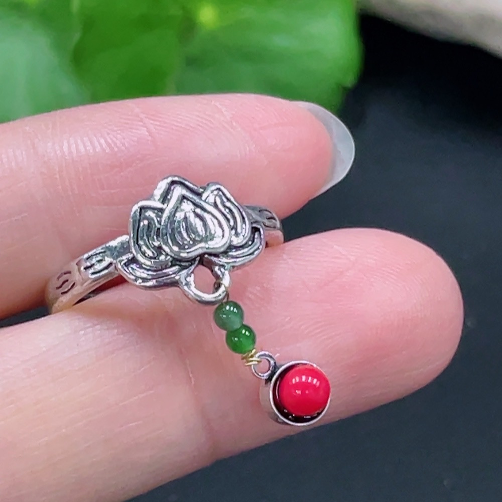 F22524849 Jadeite inlaid ring, non-gold inlaid, adjustable, total weight 2.707g