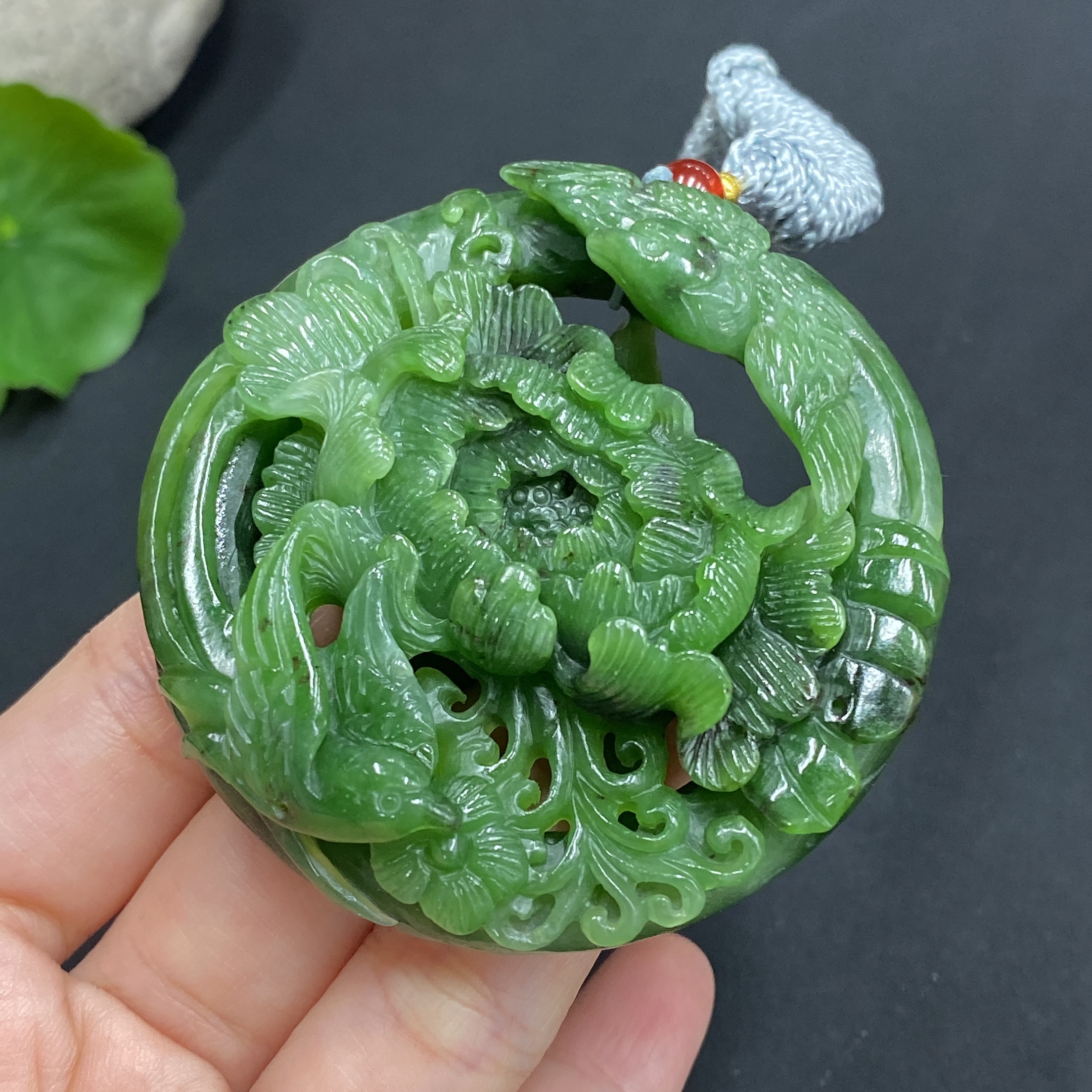 H22439304 Hetian Jade Pendant - Flourishing Prosperity - Total Weight Approx. (including rope) 61.6g