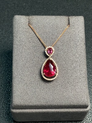 C32815605 18k Tourmaline Necklace with Diamond Accents, Total Weight Approx. 5.6g