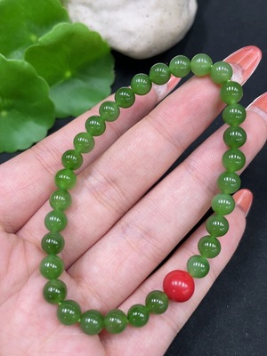 H35112473 Hetian Jade Jasper Bracelet, approx. 5.8mm, total weight about 10.7g, with non-Hetian Jade beads