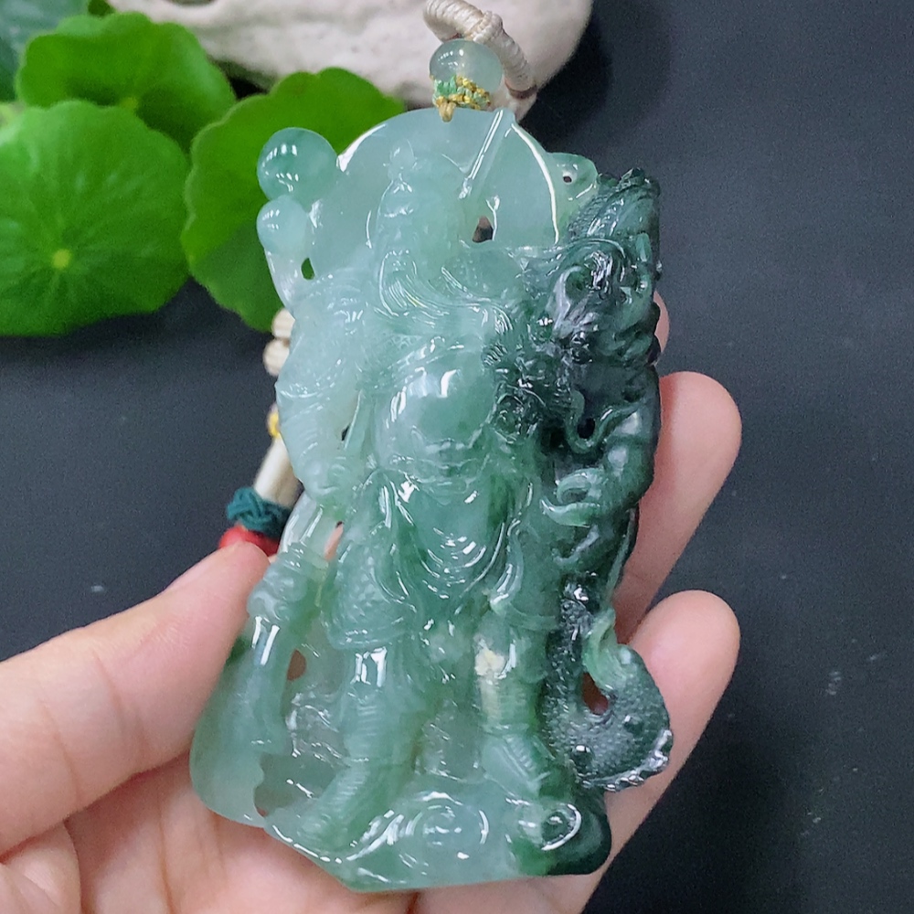 F30573109 Jadeite Pendant Guan Yu Total Weight: Approx. 76.38g (Incl. Rope)