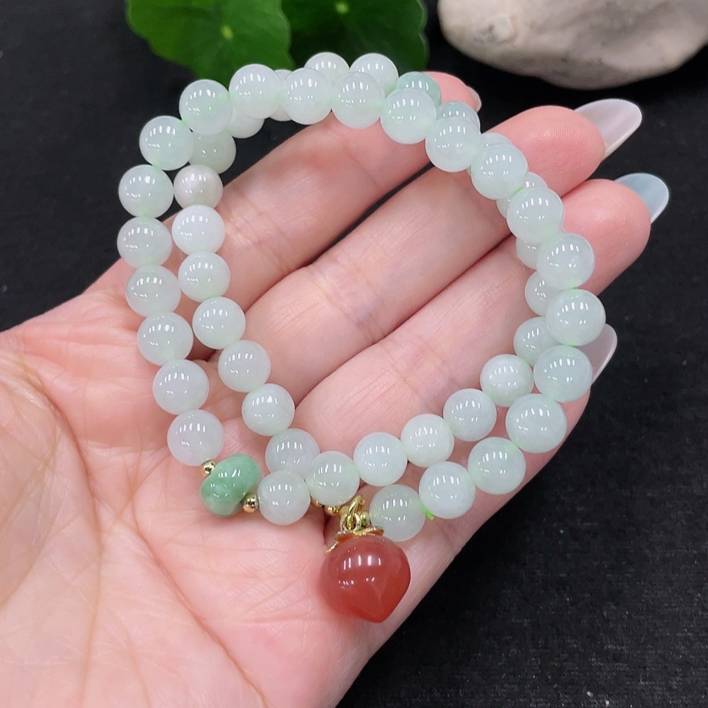 F33899392 Jadeite Bead Necklace Approx. 7.3mm Total Weight Approx. 32.8g (Non-Gold Setting) (Matching Beads Non-A)