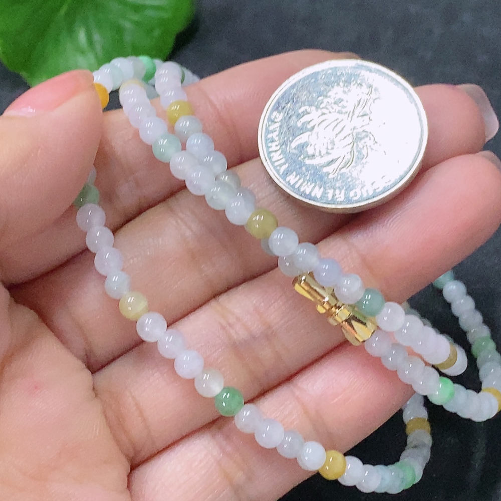 F34043238 Jadeite Bead Necklace Approx. 3.6mm Non-Gold Total Weight Approx. 13.56g