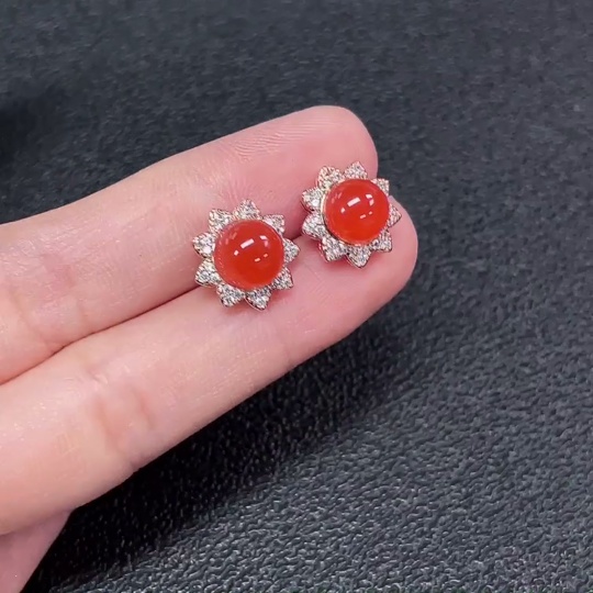 C33870073 South Red Agate Earrings Non-Gold Total Weight Approx. 2.89g Size 7.1mm