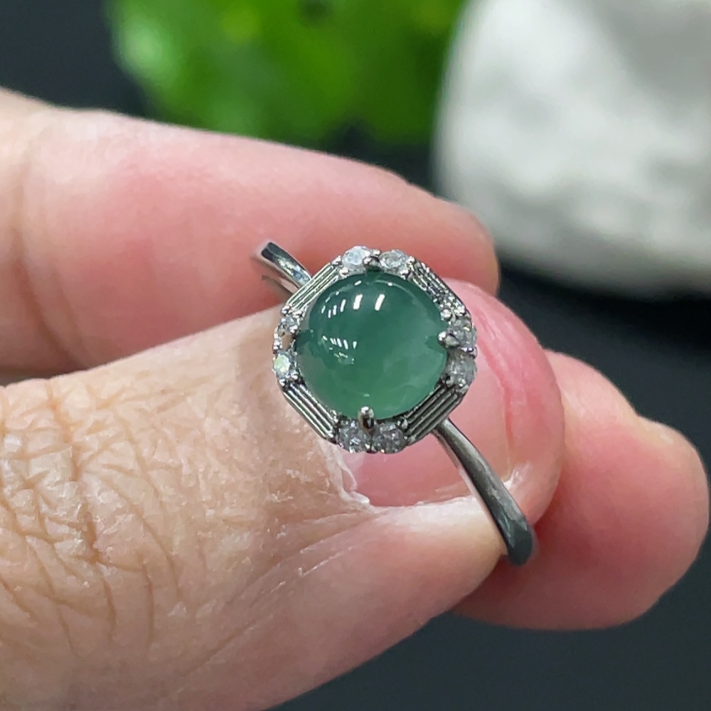 F32768619 Jadeite Cabochon Inlaid Ring Non-Gold Setting Adjustable Size Total Weight Approx. 1.81g