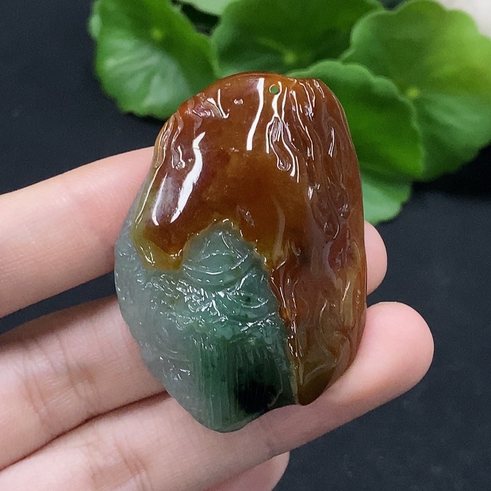 F34028647 Jadeite Eight-Diagram Pendant with Indeterminate Yellow Color Origin, Total Weight Approximately 27.96g Excluding Rope