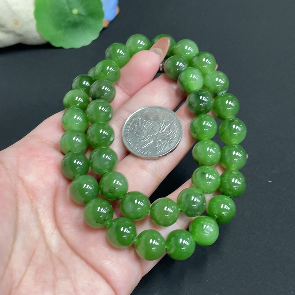 H34074018 Hetian Jade Jasper Bead Necklace, Approx. 11.3 mm, Total Weight Approx. 91.8g