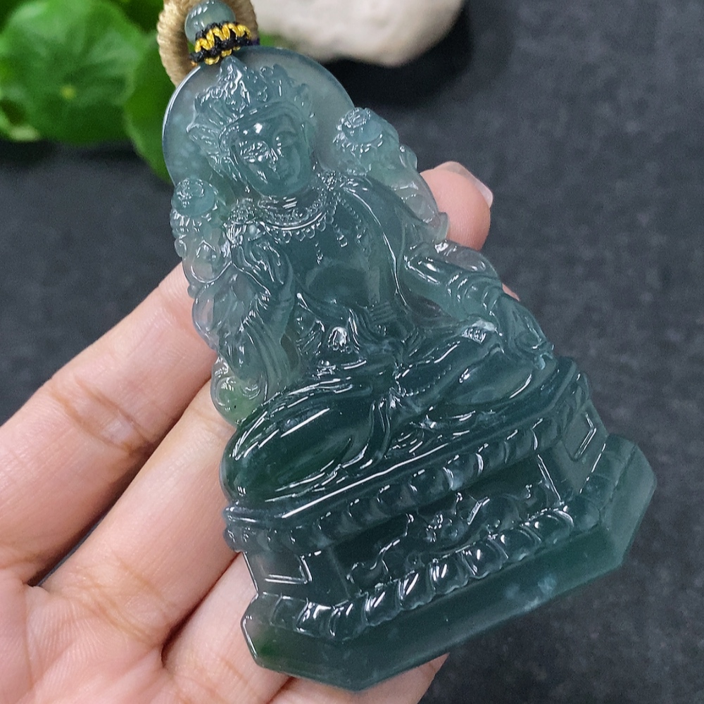 F34998769 Jadeite Pendant Green Tara Total Weight Approx. 44.52g with Rope
