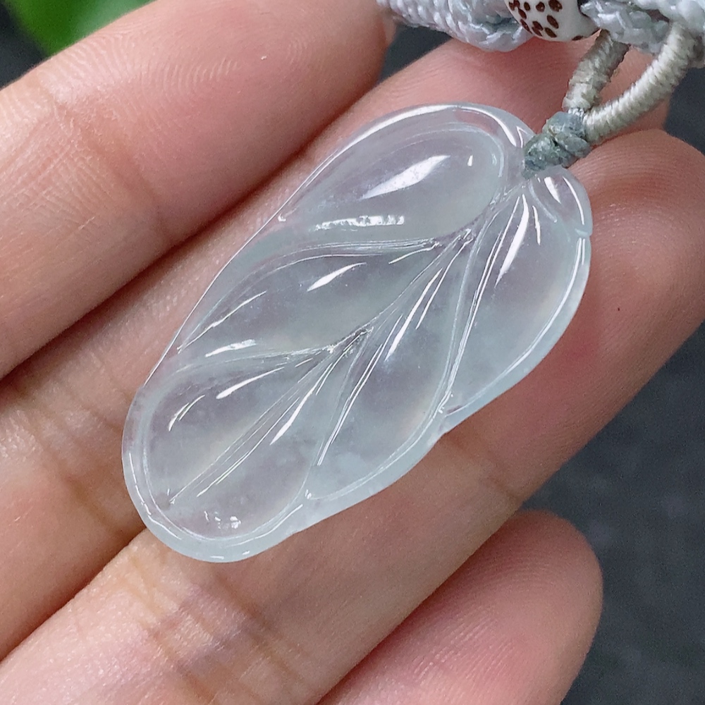 F34955078 Jadeite Pendant Leaf Total Weight Approx. 5.74g with Rope