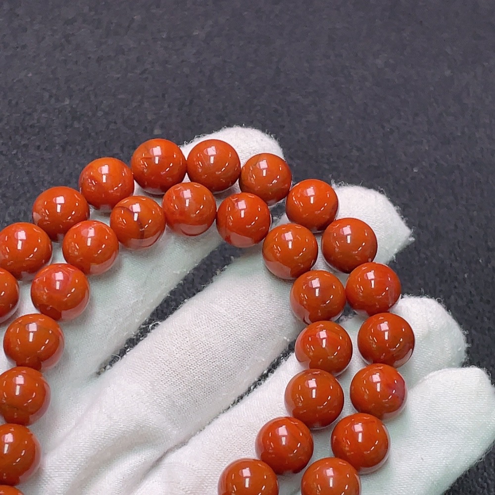 C33922462 South Red Agate Bead Necklace Non-Gold Visible Organic Matter Total Weight Approx. 65.72g Size About 9.8mm