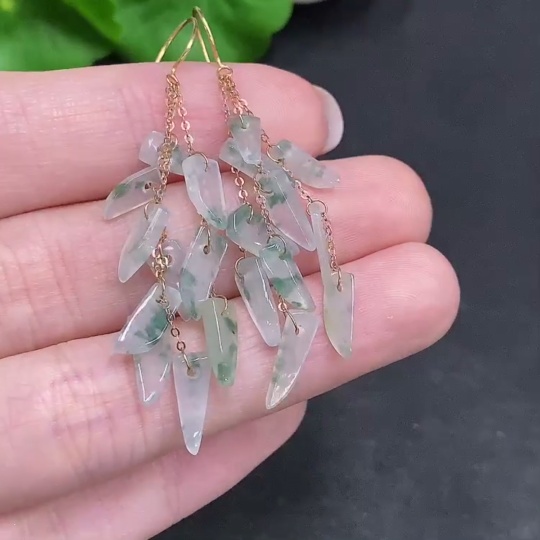 F34003066 Jadeite Inlaid Earrings Suspected Gold-Plated Total Weight Approximately 3.1g