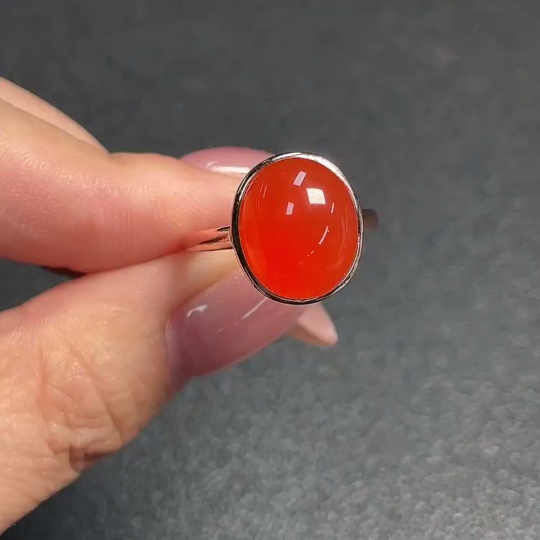 C34952507 Red Agate Ring (Non-Gold, Adjustable, Total Weight Approx. 3.74g)