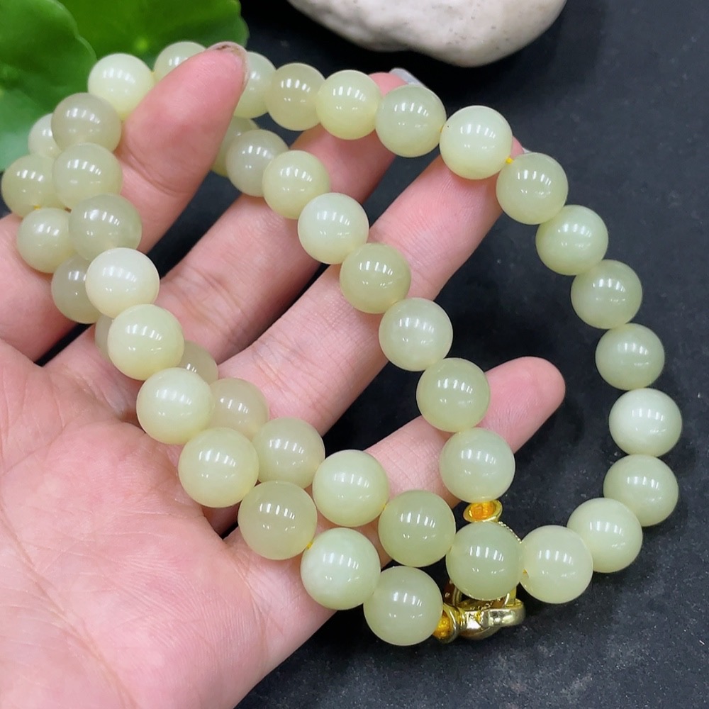 H35148192 Hetian Jade Bead Necklace Non-Gold Approx.10.1mm Total Weight Approx.77.4g
