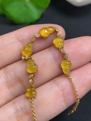 F27136142 Jadeite Gourd Inlaid Bracelet 18K Gold Total Weight Approx. 3.2g (Color Origin Undetermined)