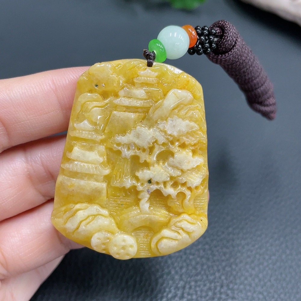 F22512268 JadeitePendant Landscape Plaque Color Origin Undetermined With Non-Grade A Beads Total Weight 28.486g