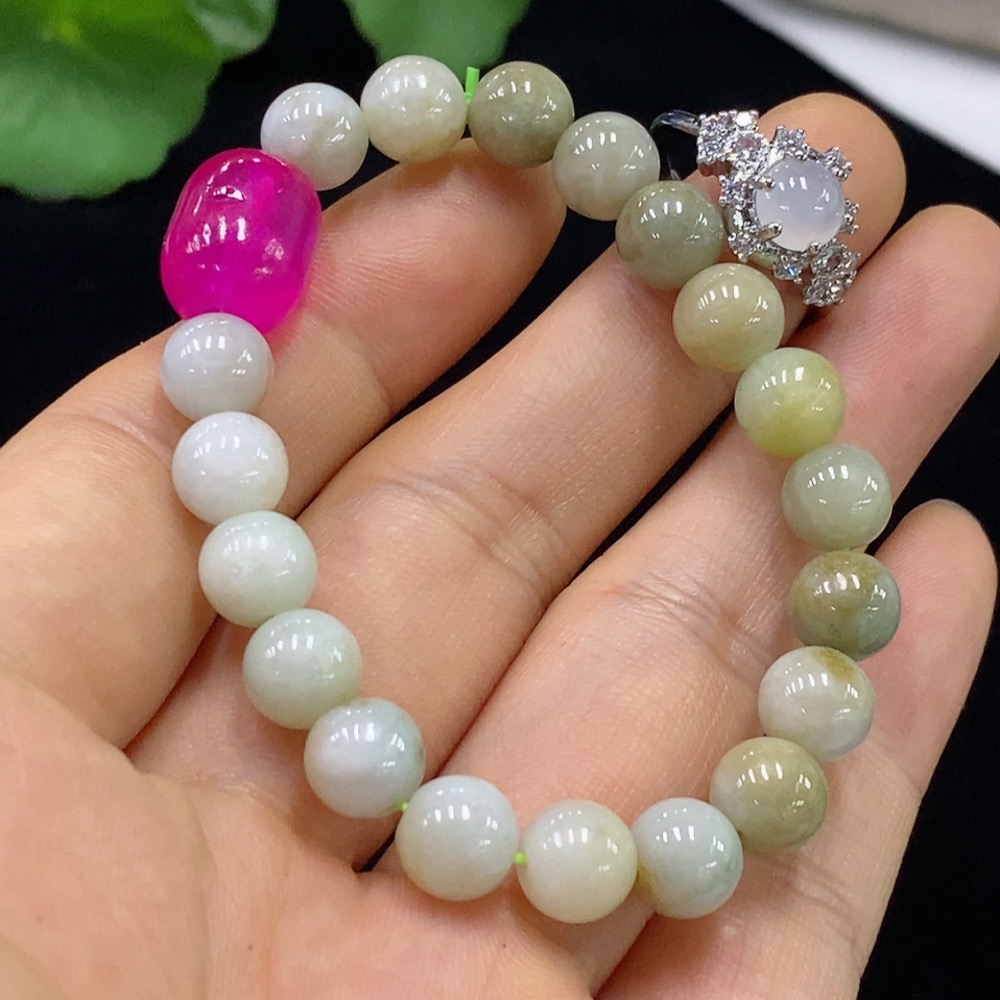 F31587246 Jadeite inlaid ring/bracelet non-gold adjustable with non-A beads