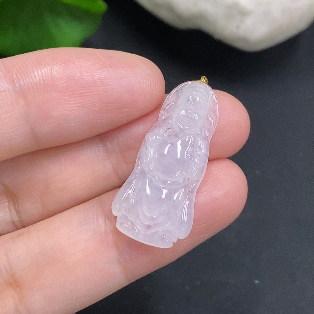 F35107121 Jadeite God of Wealth Pendant with 18K Gold Clasp, Total Weight Approx. 2.3g