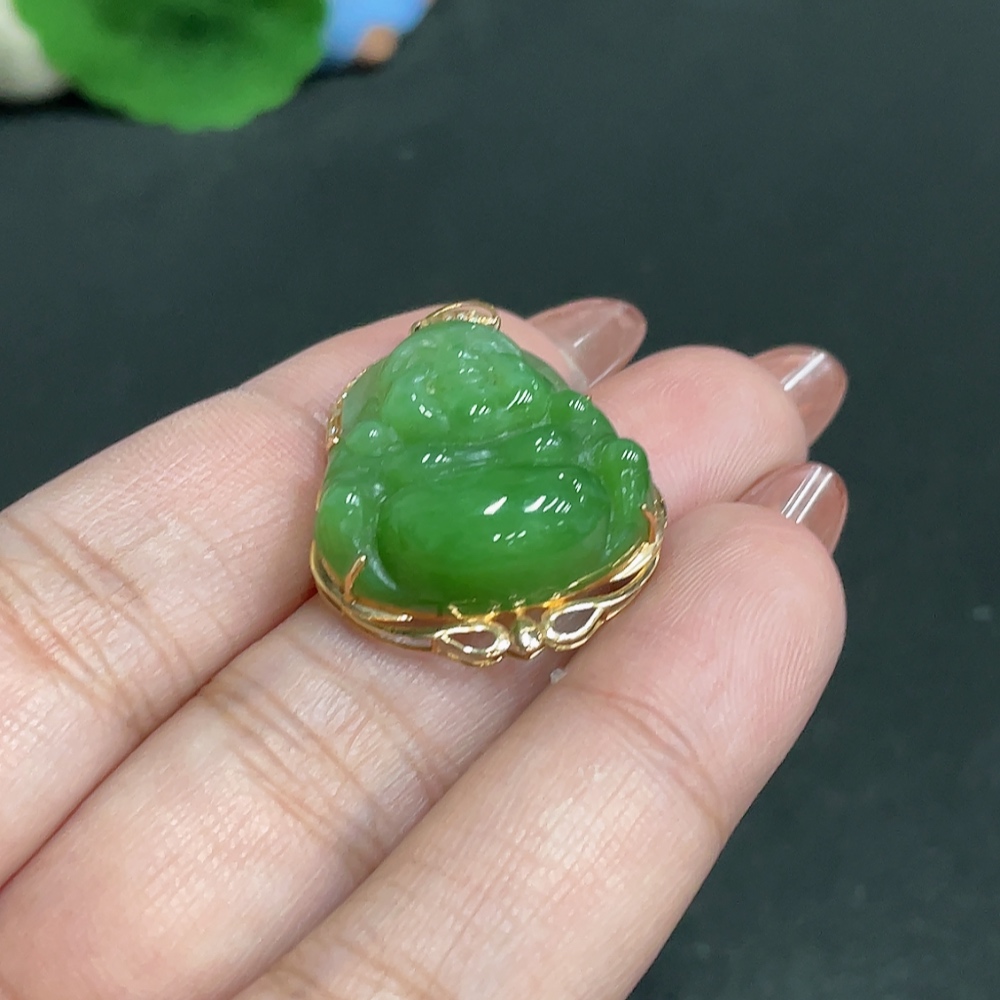 H34054436 Hetian Jade Inlaid Pendant, Buddha, Non-Diamond, 18k, Total Weight Approx. 5.9g