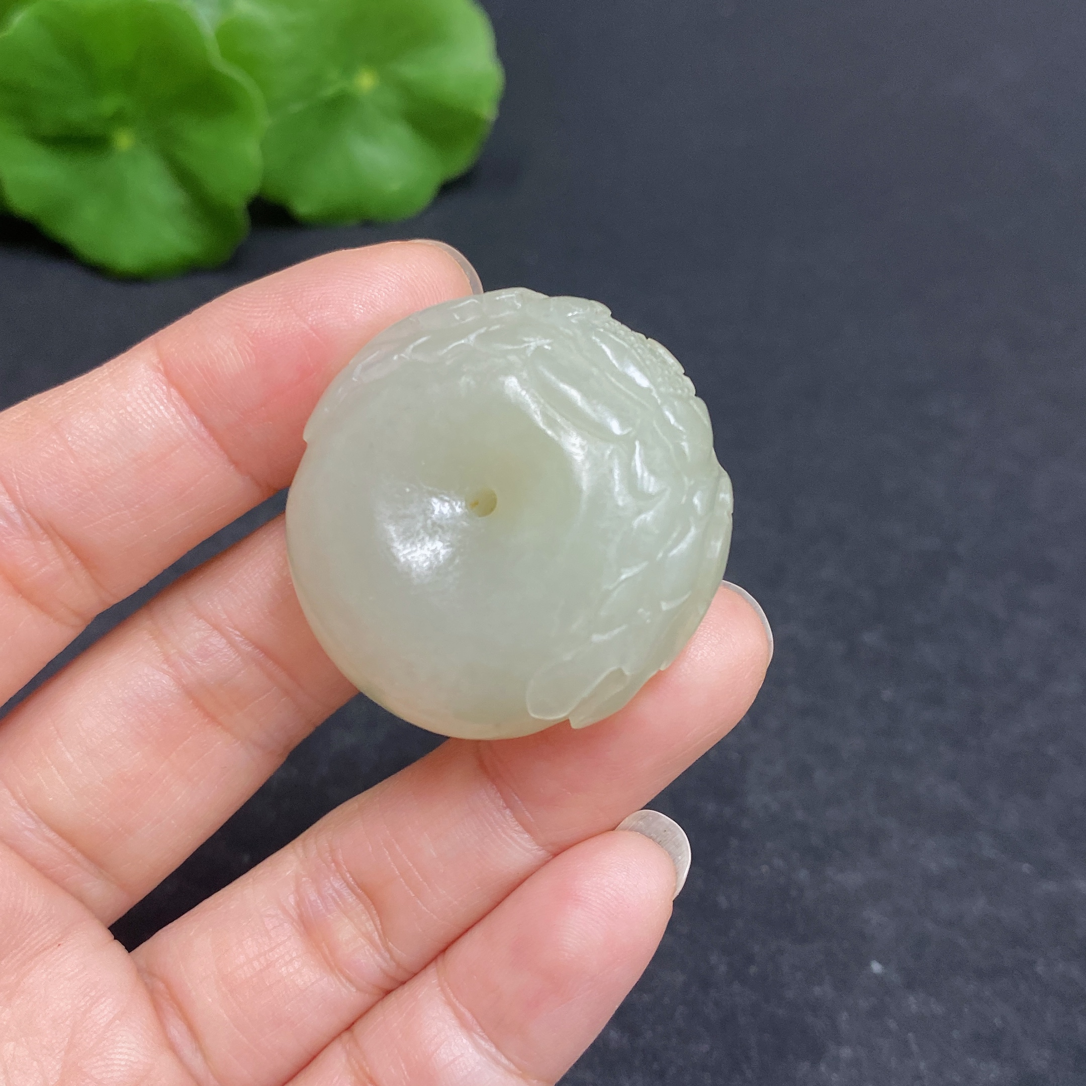 H32794986 Hetian Jade Pendant Carved Flower Button Total Weight Approx. 25.8g