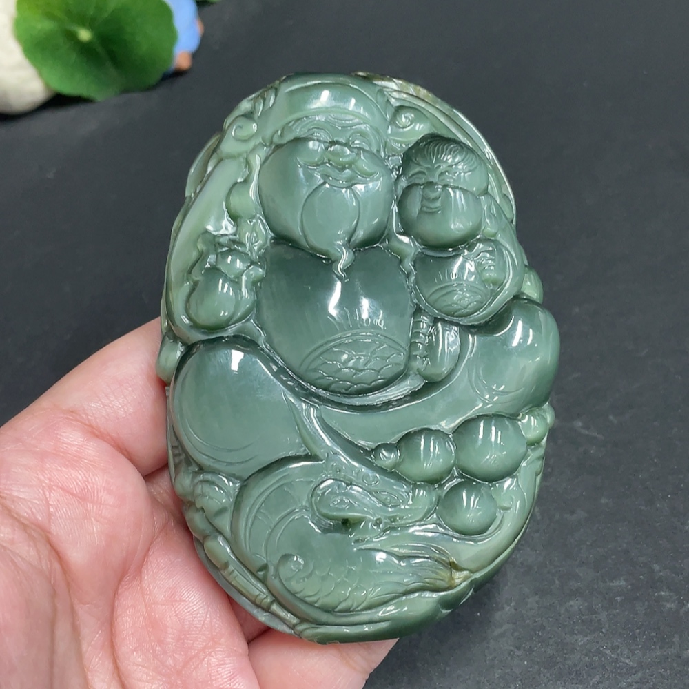 H30487042 Hetian Jade Handheld Piece - Wealth and Fortune - Total Weight Approx. 210.9g