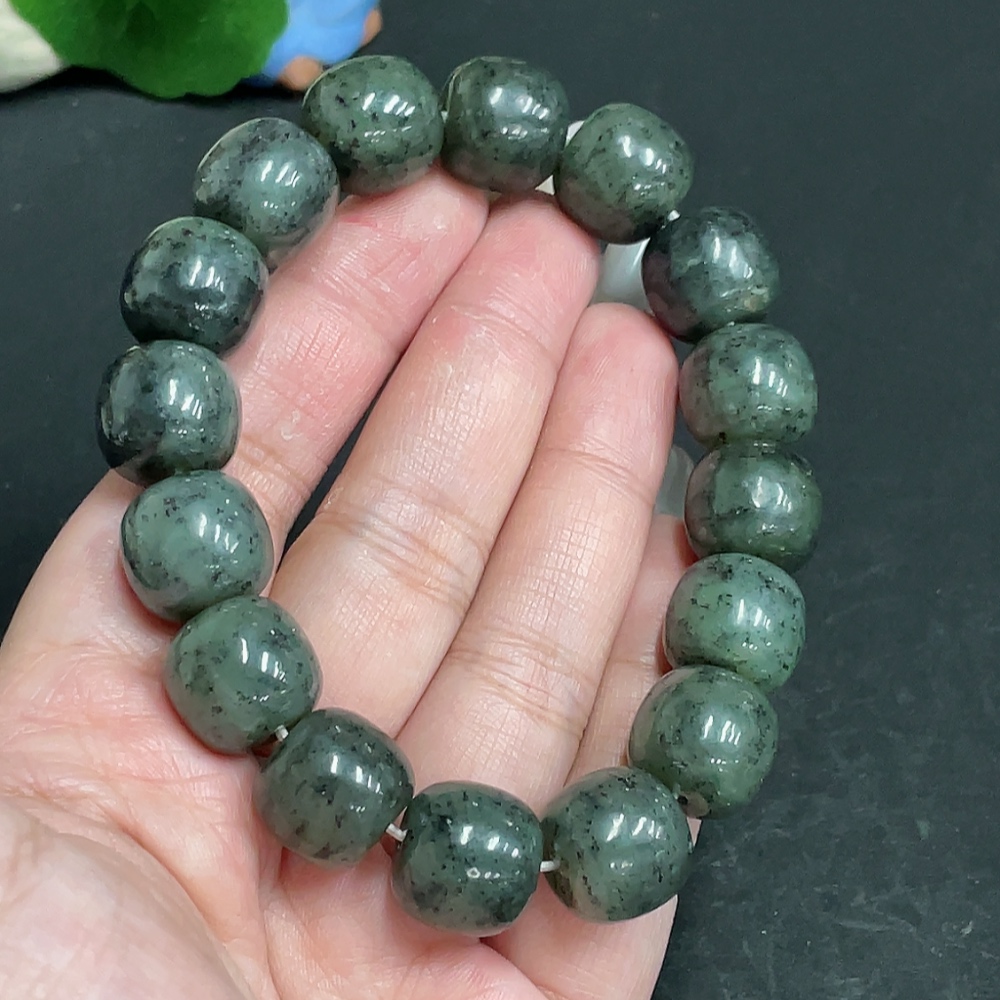 H28234112 Hetian Jade Bracelet, approx. 13.5mm beads, total weight about 73.9g