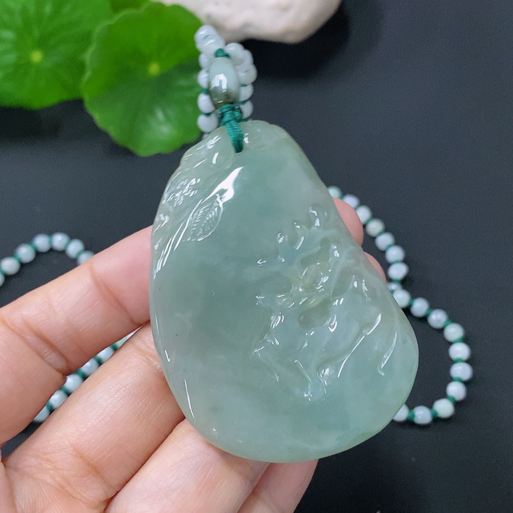 F30523229 Jadeite Pendant Deer Plaque Total Weight Approx. 37.97g Including Chain Color Origin Undetermined