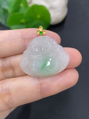F46616575 翡翠佛公挂件 扣头18K金 货品总重约5.5克