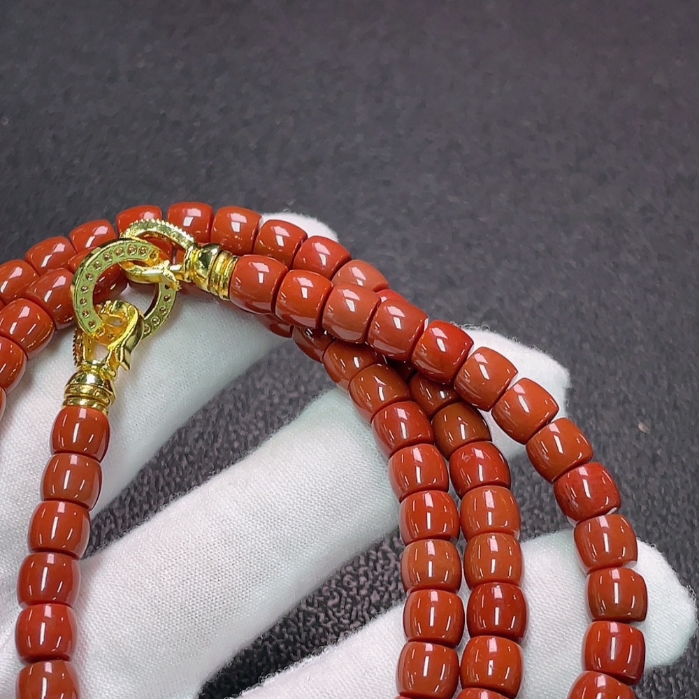 C34950088 Red Agate Bead Necklace (Non-Gold, Visible Organic Matter, Total Weight Approx. 60.38g, Bead Size 7mm)