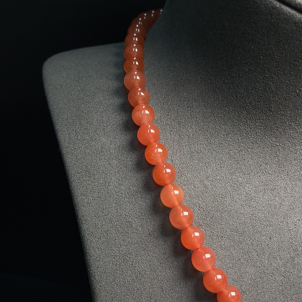 C34008137 Red Agate Beaded Necklace with Visible Organic Matter, Total Weight Approx. 42.25g, Size 8.1mm, Non-Gold
