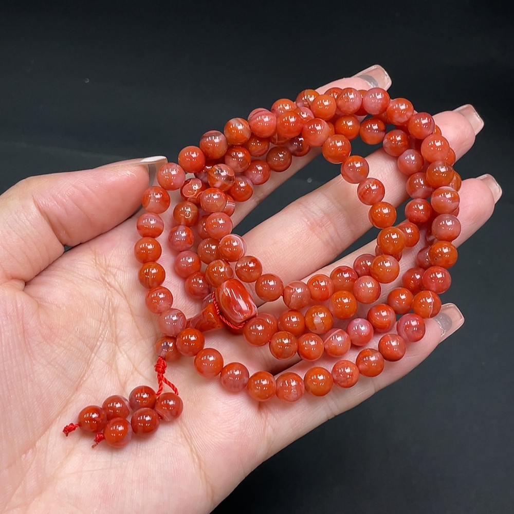 C14530213 South Red Agate Bead Strand, Approx. 47.35g, 6.5mm