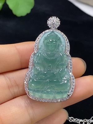 F32789290 Jadeite Cabochon Inlaid Pendant Non-Gold Total Weight Approx. 15.58g (including chain)