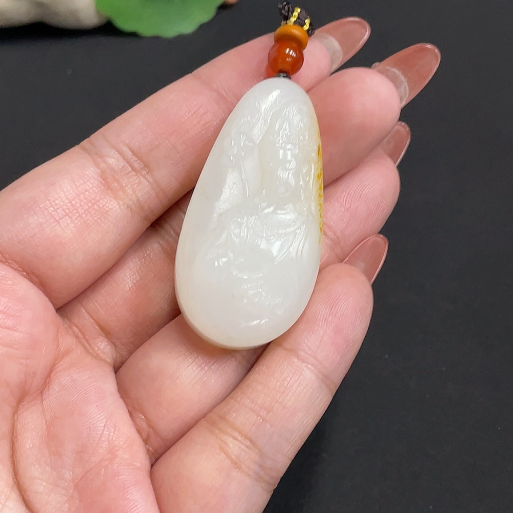 H35100009 Hetian Jade Pendant Avalokitesvara Total Weight Approx. [with rope] 27.9g Undetermined Skin Color Formation