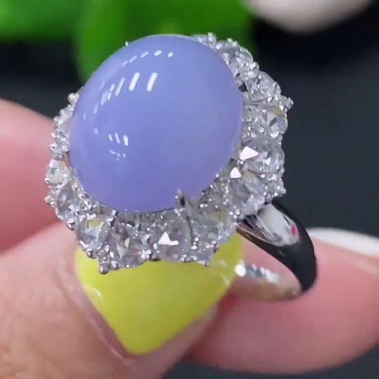 F28252590 Jadeite Inlaid Ring 18k with Diamond Size 14 Total Weight Approx. 7.35g