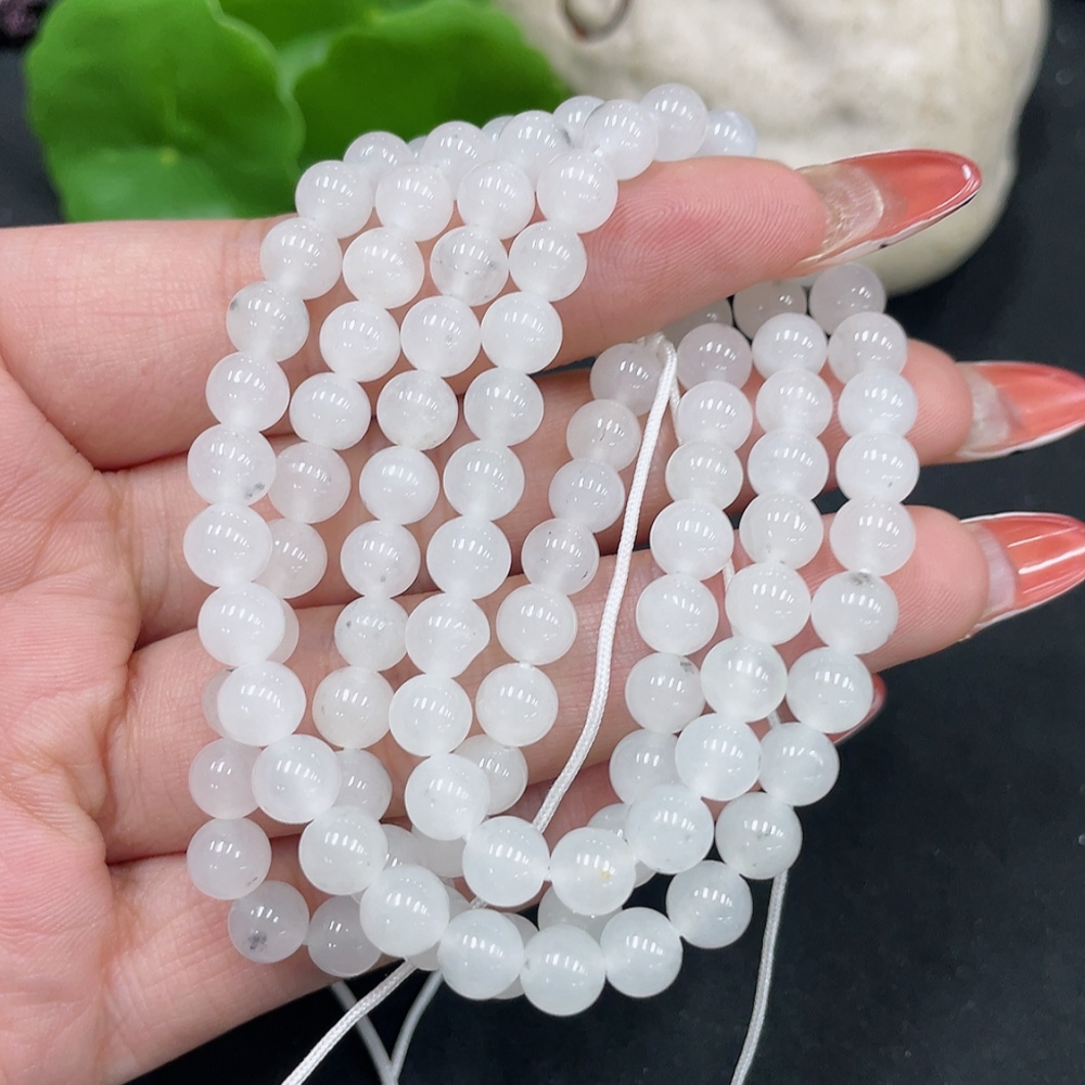 H35085377 Hetian Jade Bead Necklace, approx. 6mm, total weight approx. 35.7g, containing other mineral components