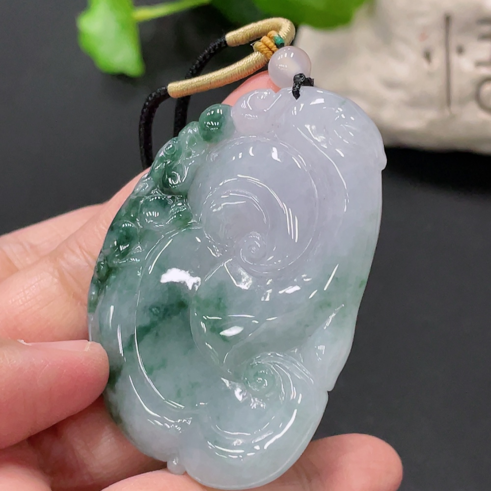 F33935155 Jadeite Ruyi Pendant with Non-A Grade Beads, Total Weight Approximately 34.2g