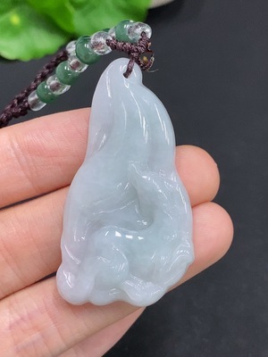 F32757240 Jadeite Nine-Tailed Fox Pendant Total Weight Approx. 14.92g (Including Cord Weight) Beads Non-Grade A