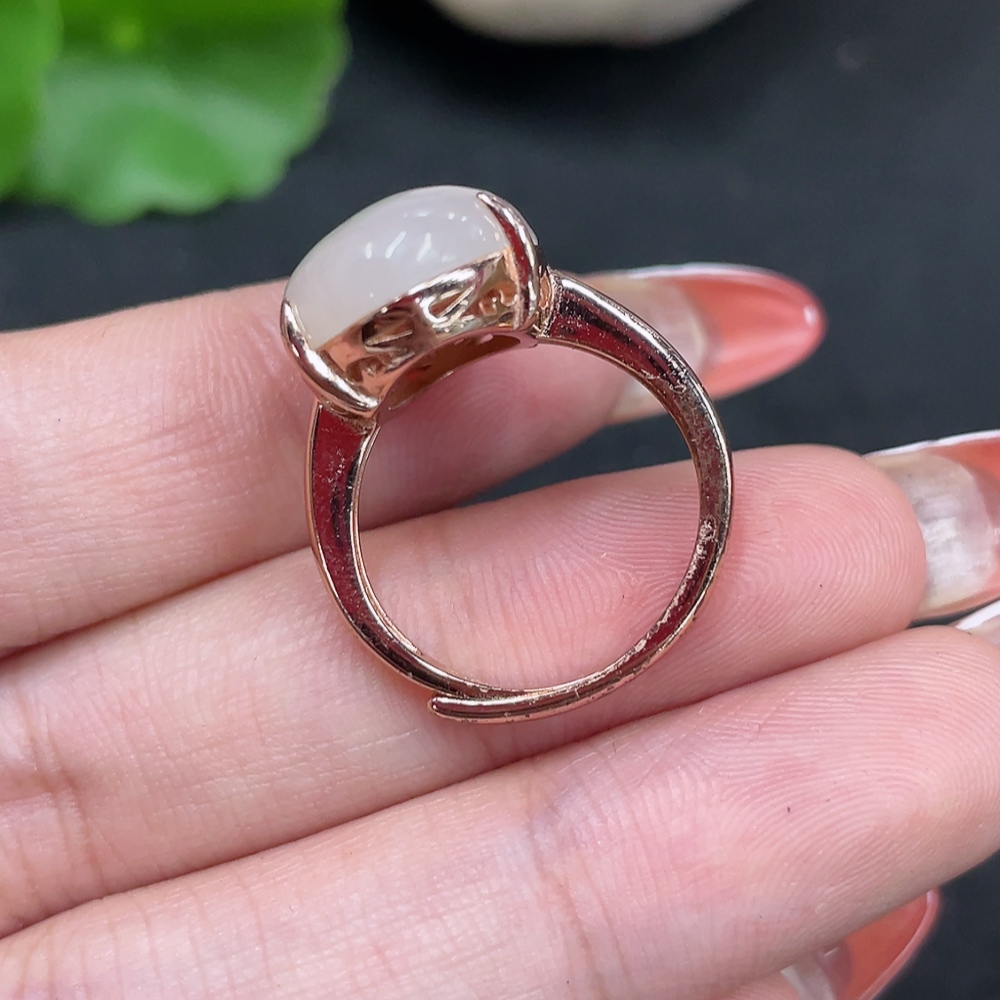 H35147888 Hetian Jade inlaid adjustable ring, non-gold inlaid, total weight about 5.8g