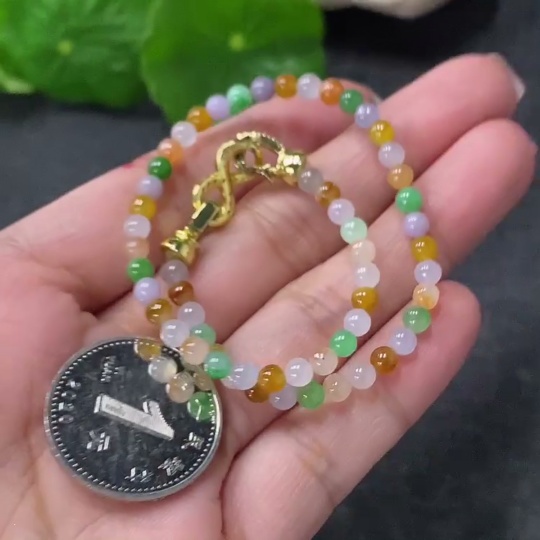 F34031117 Jadeite Beads Bracelet Approx.3.5mm Total Weight 6g Non-Gold Clasp Undetermined Yellow Bead Color Origin