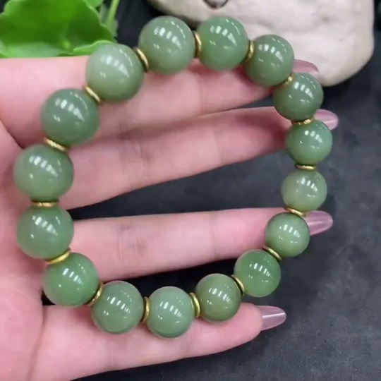 H33897961 Hetian Jade Bracelet Approx.11.7mm Total Weight Approx.44.5g Non-Gold