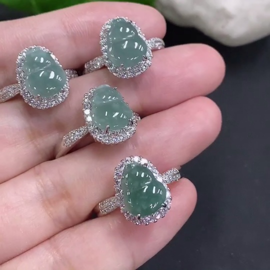 F34001403 Jadeite Gourd Inlaid Ring Sell as a Lot Size Adjustable Non-Gold Inlaid