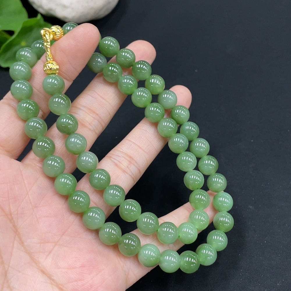 H27171298 Hetian Jade Bead Necklace Approx. 7.7mm Total Weight Approx. 44.2g Non-Gold