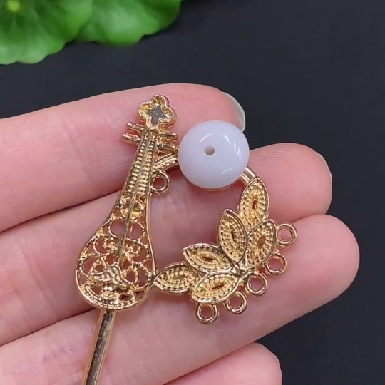 F35193021 Jadeite Inlaid Hairpin Non-Gold Inlaid Total Weight Approx. 9.1g