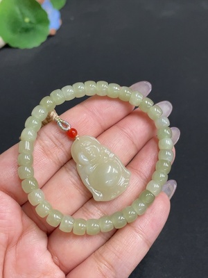 H34971924 Hetian Jade Pendant, Buddha Bead Bracelet Approx. 5.8mm, Total Weight (Including String) Approx. 17.2g