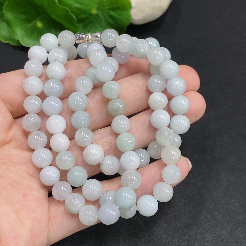 F34002270 Jadeite Beaded Necklace Approx. 7.5mm Non-Gold Total Weight Approx. 53.5g