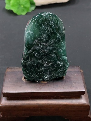 F34013854 Jadeite Fudo Myoo Statue with Base, Total Weight Approx. 61.37g