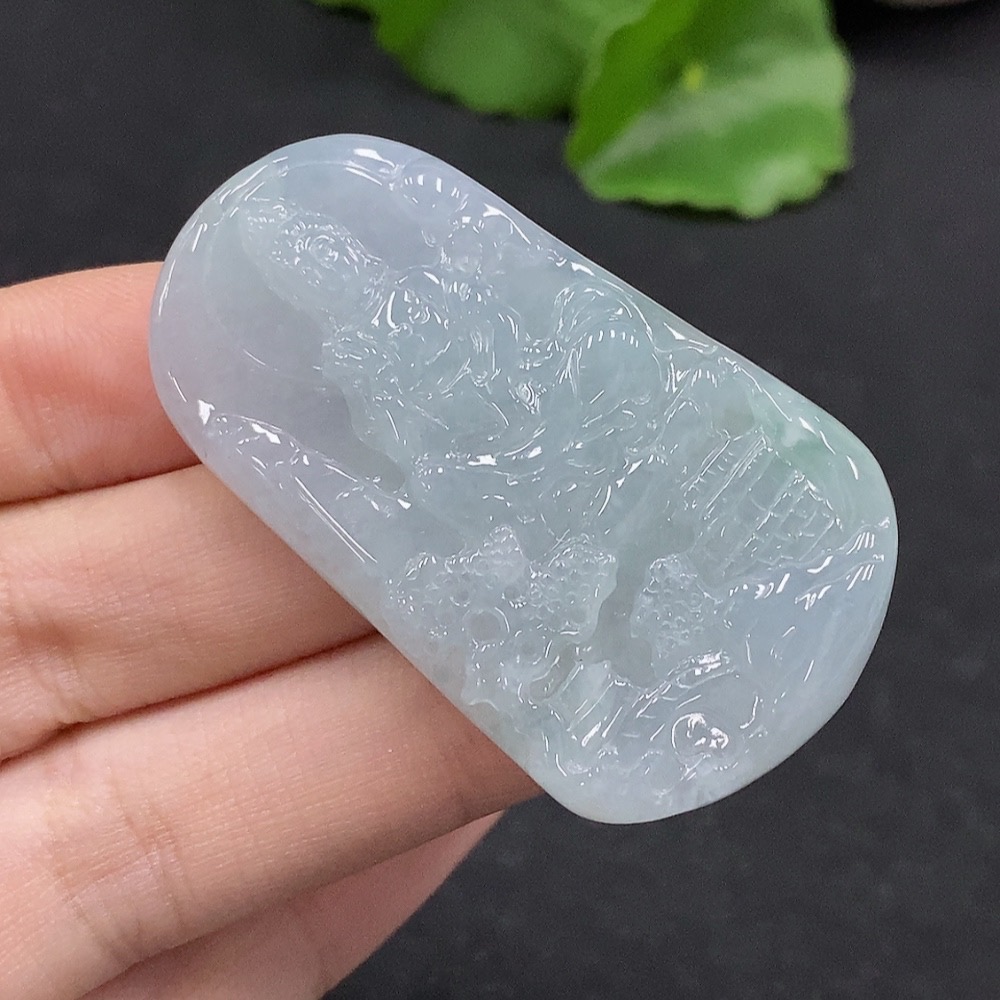 F33895832 Jadeite Landscape Guanyin Pendant